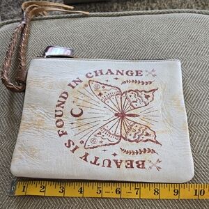 Beige Butterfly Print Clutch